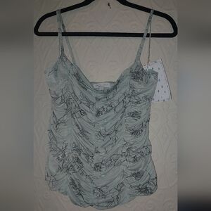 Sweet Rain Floral Ruche Spaghetti Strap Top